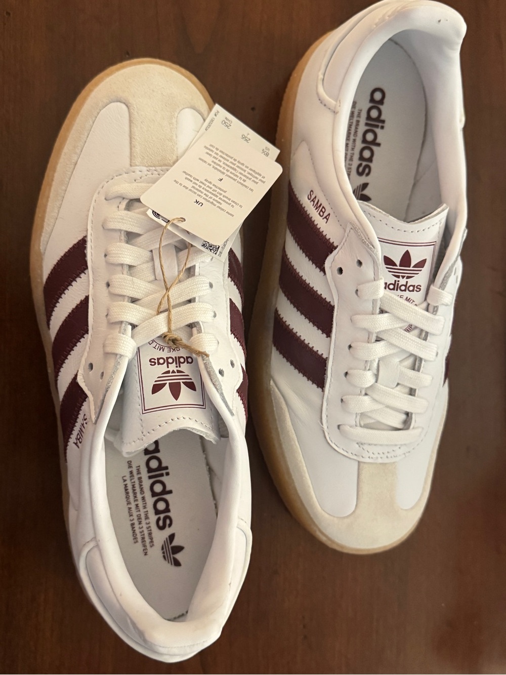 Adidas Samba OG Womens 8.5 White Burgundy Gum Sole Sneakers NWT Classic Trend - Picture 4 of 10